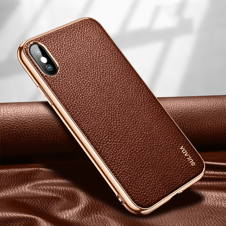 

For iPhone XR SULADA Litchi Texture Leather Electroplated Shckproof Protective Case(Brown)