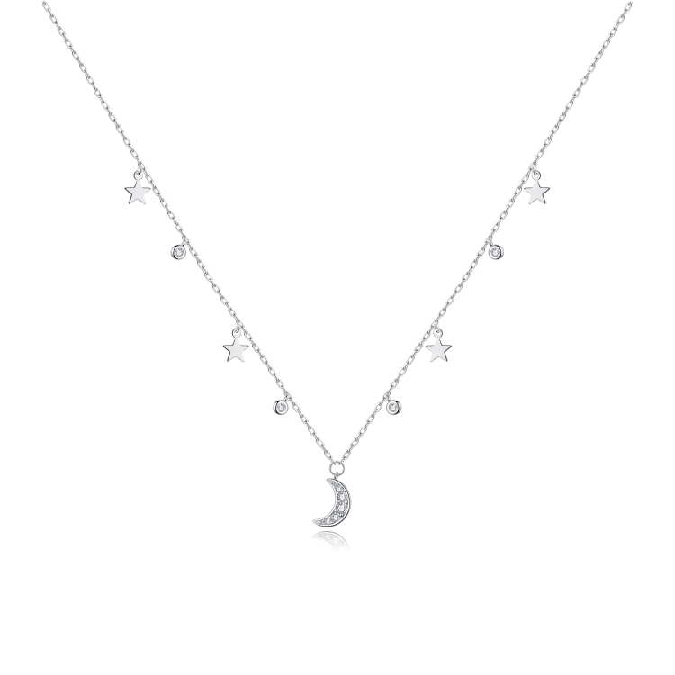 

S925 Sterling Silver Dream Star Moon Zircon Women Nacklace Jewelry