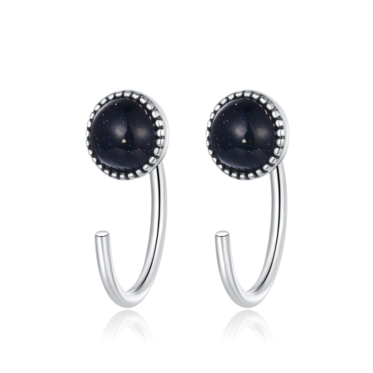 

S925 Sterling Silver Deep Night Sky Blue Sandstone Women Earrings