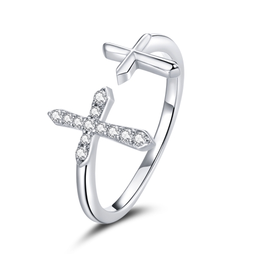 

S925 Sterling Silver Shiny Cross Women Zircon Open Ring