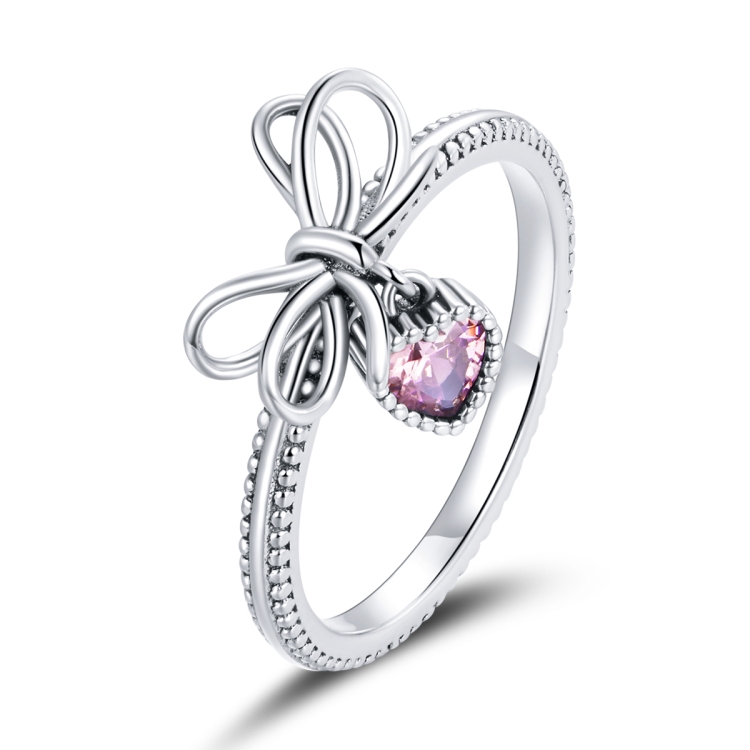 

S925 Sterling Silver Bowknot Gift Women Ring, Size:7