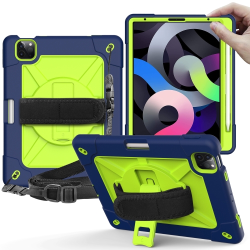 

Contrast Color Robot Shockproof Silicone + PC Protective Case with Holder For iPad Air (2020) 10.9 (Navy Blue Yellow Green)