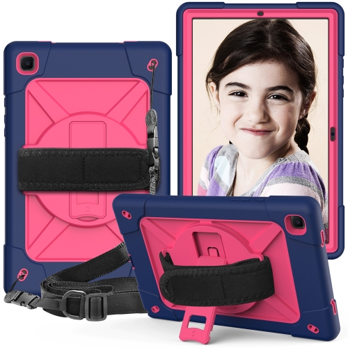 

For Samsung Galaxy Tab A7 10.4 (2020) T500/T505 Contrast Color Robot Shockproof Silicone + PC Protective Case with Holder(Navy Blue Rose)