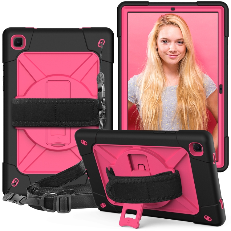 

For Samsung Galaxy Tab A7 10.4 (2020) T500/T505 Contrast Color Robot Shockproof Silicone + PC Protective Case with Holder(Black Rose Red)