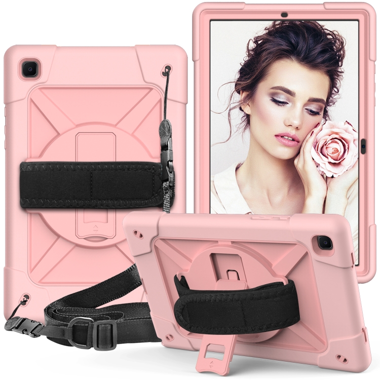 

For Samsung Galaxy Tab A7 10.4 (2020) T500/T505 Contrast Color Robot Shockproof Silicone + PC Protective Case with Holder(Rose Gold)