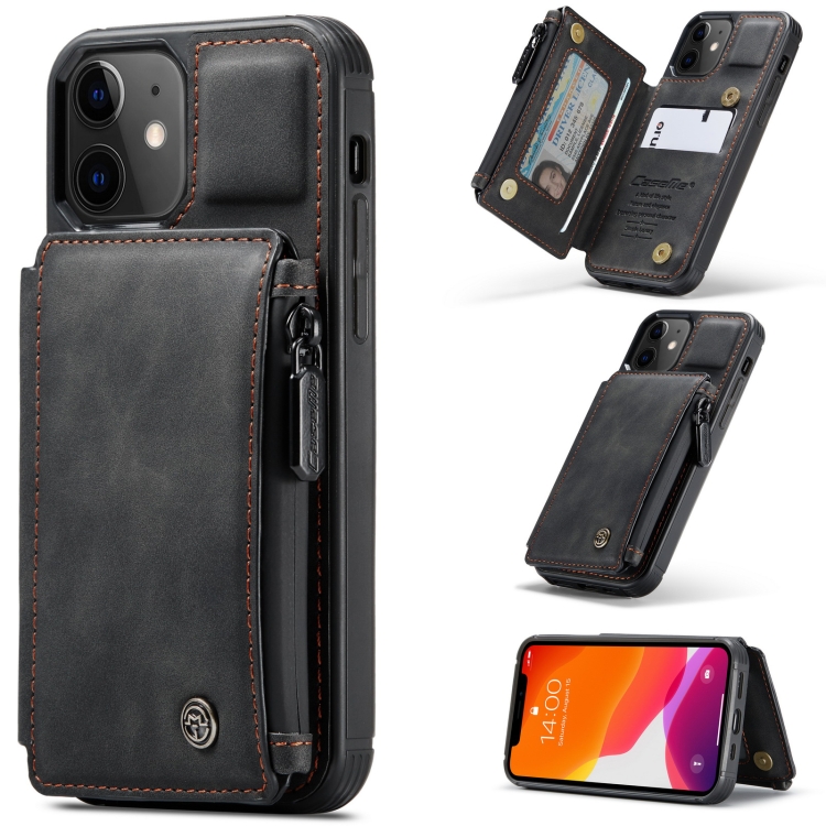 

CaseMe C20 Multifunctional PC + TPU Protective Case with Holder & Card Slot & Wallet For iPhone 12 / 12 Pro(Black)