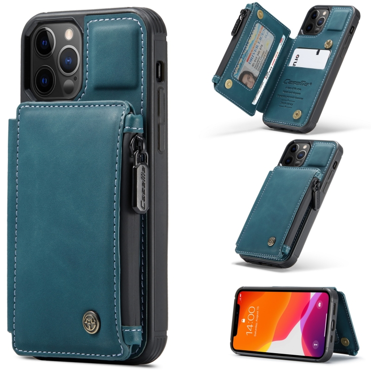 

CaseMe C20 Multifunctional PC + TPU Protective Case with Holder & Card Slot & Wallet For iPhone 12 Pro Max(Blue)