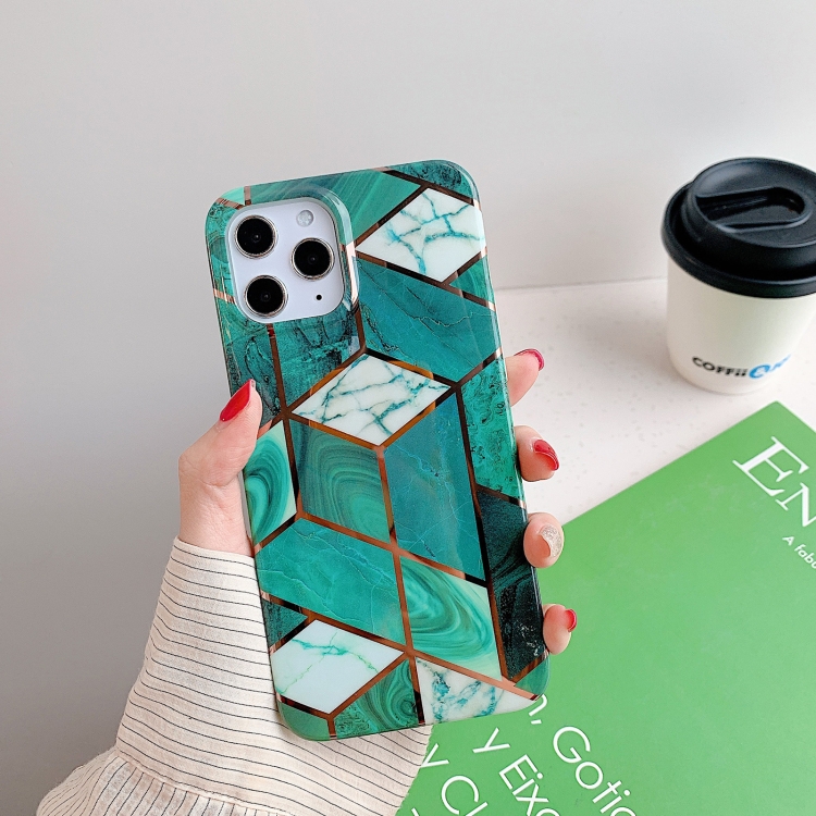 

Plating Splicing Pattern Soft TPU Protective Case for iPhone 11 Pro Max(Dark Green Lattice)