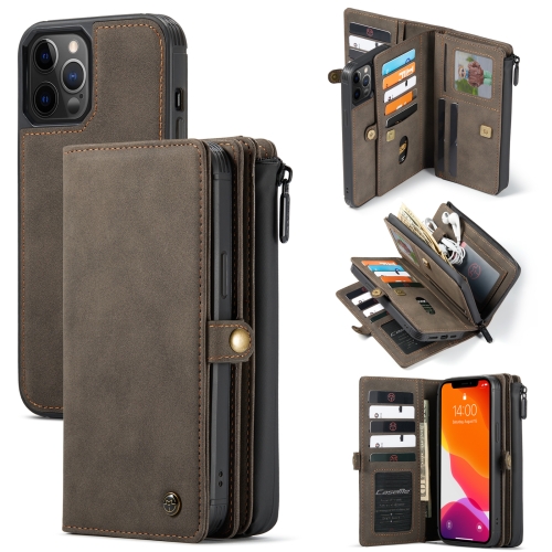 

CaseMe 018 Detachable Multi-functional Horizontal Flip Leather Case, with Card Slot & Holder & Zipper Wallet & Photo Frame For iPhone 12 Pro Max(Brown)