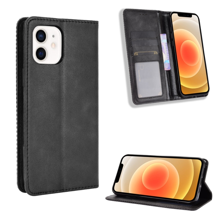 

Magnetic Buckle Retro Pattern Horizontal Flip Leather Case with Holder & Card Slot & Wallet for iPhone mini(Black)