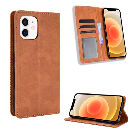 

Magnetic Buckle Retro Pattern Horizontal Flip Leather Case with Holder & Card Slot & Wallet for iPhone mini(Brown)