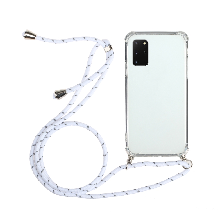 

For Samsung Galaxy A51 5G Four-Corner Anti-Fall Transparent TPU Protective Case with Lanyard(White)