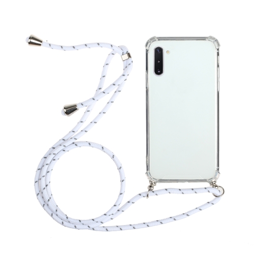 

For Samsung Galaxy Note10 Four-Corner Anti-Fall Transparent TPU Protective Case with Lanyard(White)