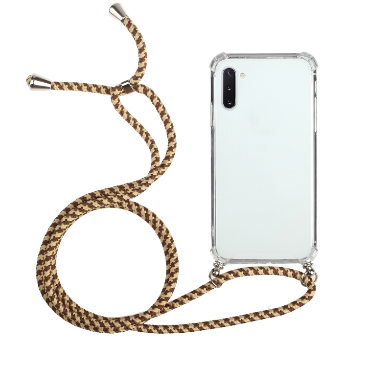 

For Samsung Galaxy Note10 Four-Corner Anti-Fall Transparent TPU Protective Case with Lanyard(Brown Yellow)