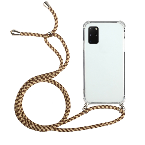 

For Samsung Galaxy S20 Four-Corner Anti-Fall Transparent TPU Protective Case with Lanyard(Brown Yellow)