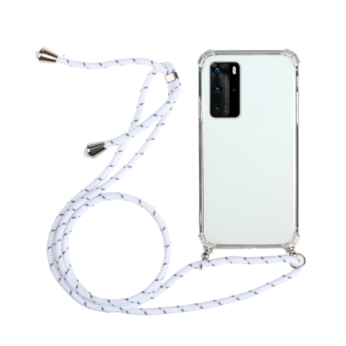 

For Samsung Galaxy S20 Ultra Four-Corner Anti-Fall Transparent TPU Protective Case with Lanyard(White)