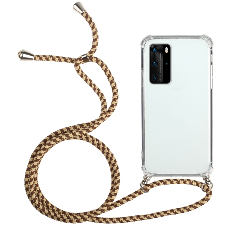

For Samsung Galaxy S20 Ultra Four-Corner Anti-Fall Transparent TPU Protective Case with Lanyard(Brown Yellow)