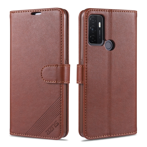 

For OPPO A32 / A53 (2020) AZNS Sheepskin Texture Horizontal Flip Leather Case with Holder & Card Slots & Wallet(Brown)