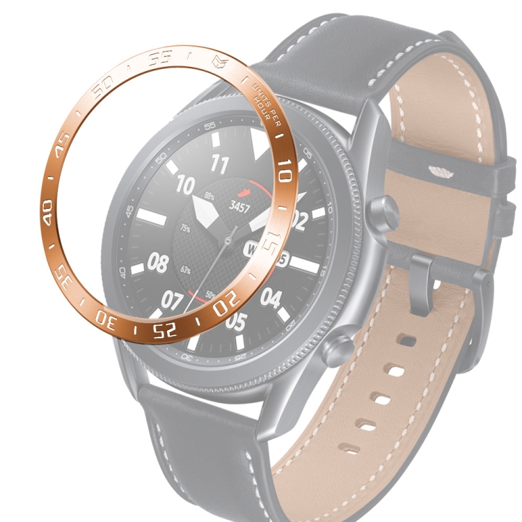 

For Samsung Galaxy Watch 3 45mm Smart Watch Steel Bezel Ring, A Version(Rose Gold Ring White Letter)