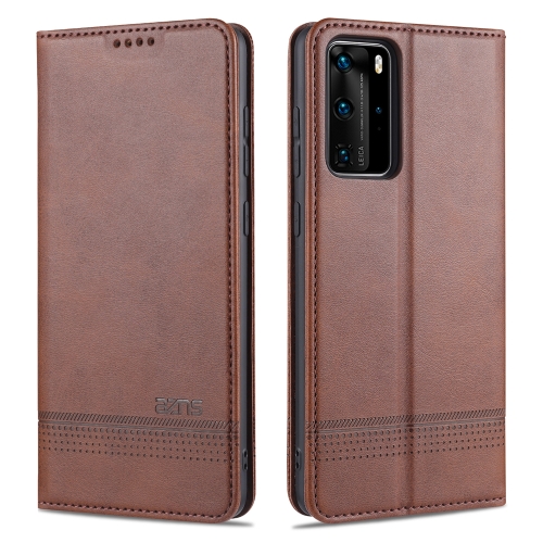 

For Huawei P40 AZNS Magnetic Calf Texture Horizontal Flip Leather Case with Card Slots & Holder & Wallet(Dark Brown)