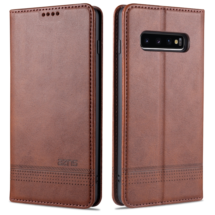 

For Samsung Galaxy S10+ AZNS Magnetic Calf Texture Horizontal Flip Leather Case with Card Slots & Holder & Wallet(Dark Brown)