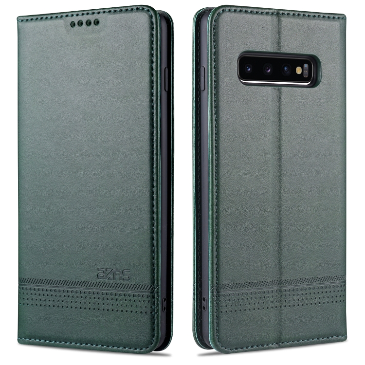 

For Samsung Galaxy S10+ AZNS Magnetic Calf Texture Horizontal Flip Leather Case with Card Slots & Holder & Wallet(Dark Green)