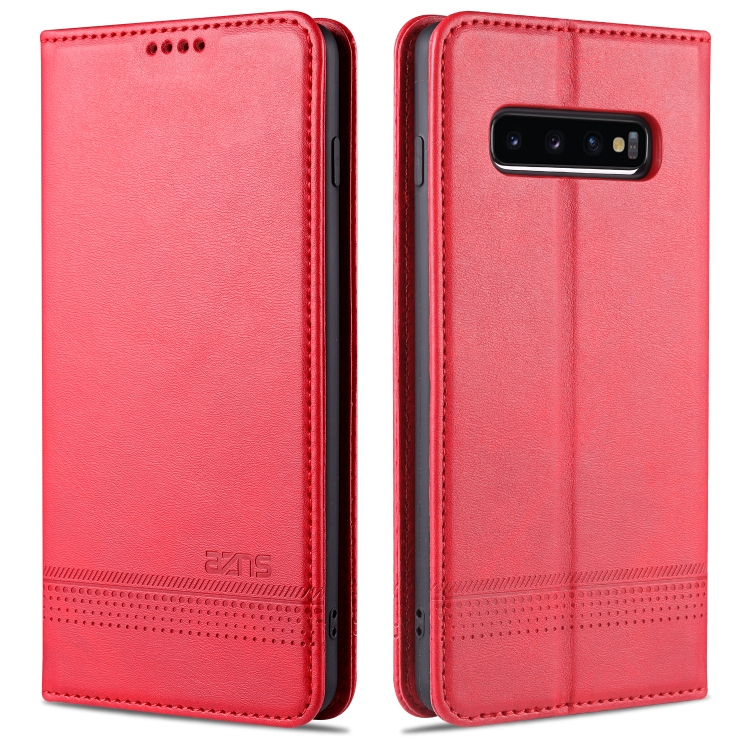 

For Samsung Galaxy S10+ AZNS Magnetic Calf Texture Horizontal Flip Leather Case with Card Slots & Holder & Wallet(Red)