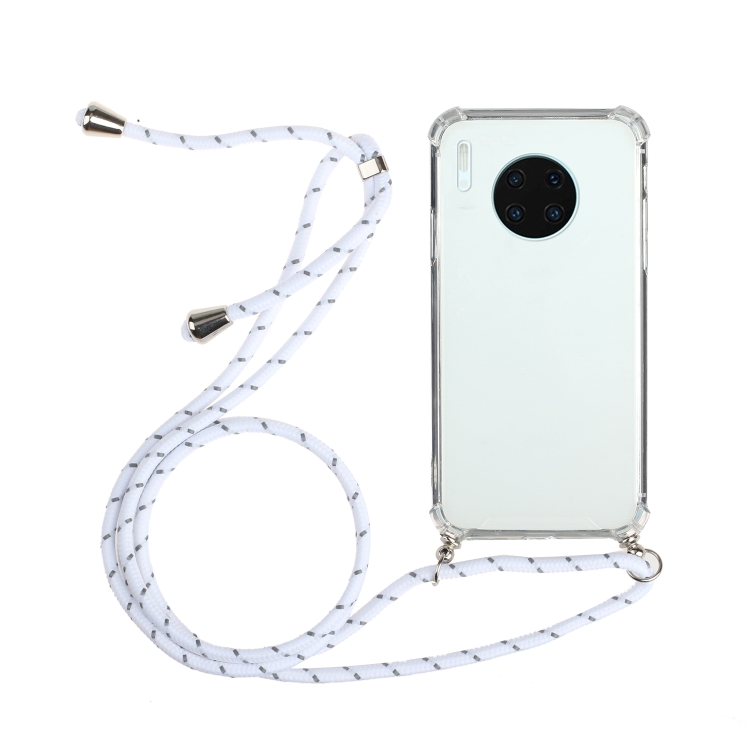 

For Huawei Mate 30 Four-Corner Anti-Fall Transparent TPU Protective Case with Lanyard(White)