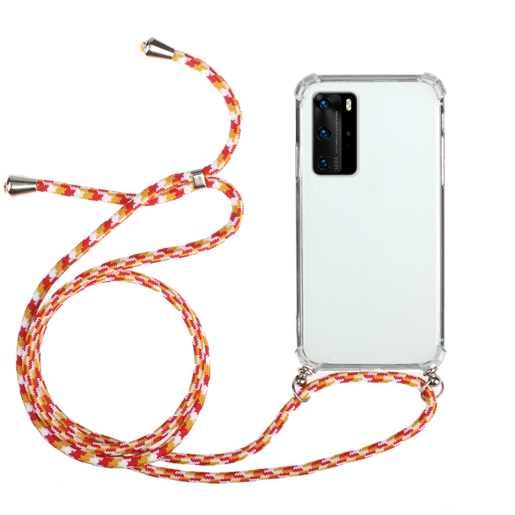 

For Huawei P40 Four-Corner Anti-Fall Transparent TPU Protective Case with Lanyard(Orange Yellow)