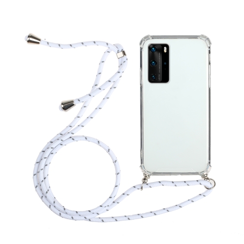 

For Huawei P40 Pro+ Four-Corner Anti-Fall Transparent TPU Protective Case with Lanyard(White)