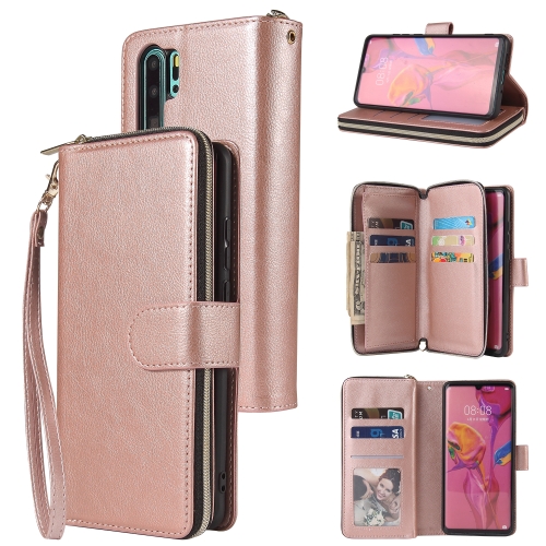 

For Huawei P30 Pro Zipper Wallet Bag Horizontal Flip PU Leather Case with Holder & 9 Card Slots & Wallet & Lanyard & Photo Frame(Rose Gold)