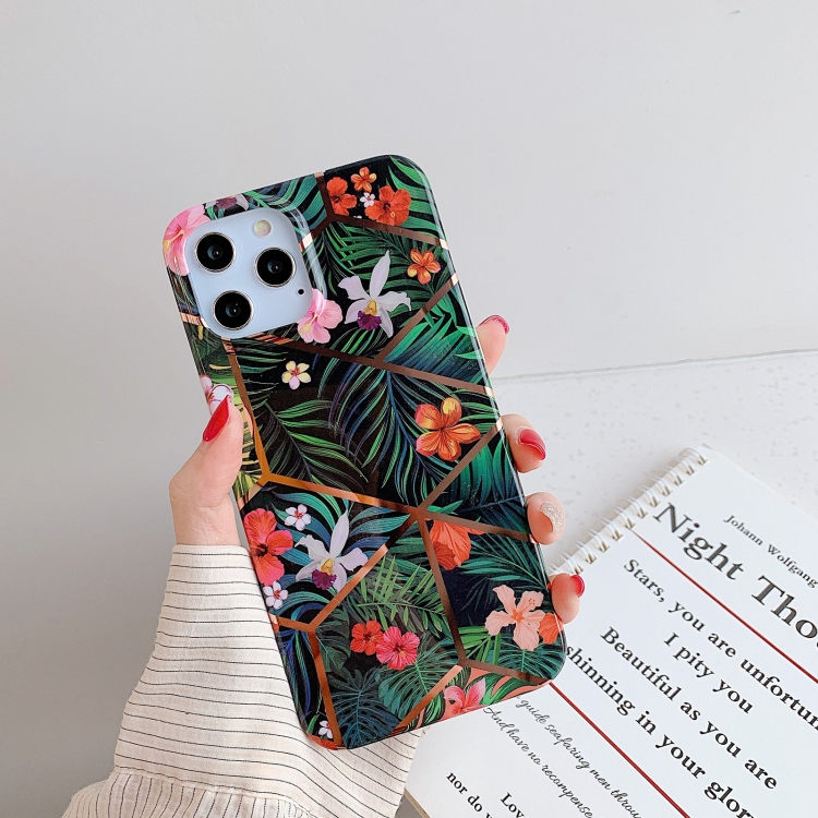 

Plating Splicing Pattern Soft TPU Protective Case for iPhone 11 Pro(Black Flower)