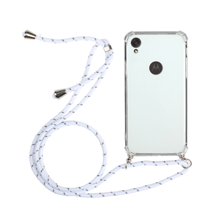 

For Motorola Moto E6 Four-Corner Anti-Fall Transparent TPU Protective Case with Lanyard(White)