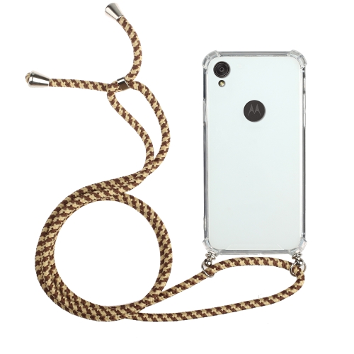 

For Motorola Moto E6 Four-Corner Anti-Fall Transparent TPU Protective Case with Lanyard(Brown Yellow)