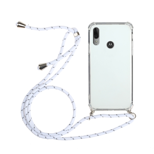 

For Motorola Moto E6 Plus Four-Corner Anti-Fall Transparent TPU Protective Case with Lanyard(White)