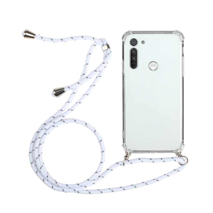 

For Motorola Moto G8 Power Four-Corner Anti-Fall Transparent TPU Protective Case with Lanyard(White)