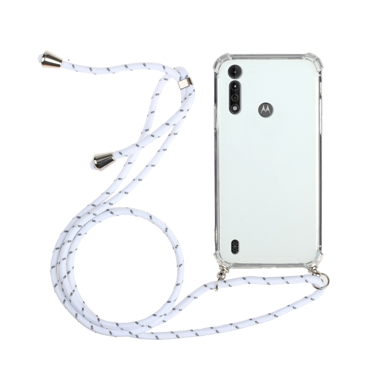 

For Motorola Moto G8 Power Lite Four-Corner Anti-Fall Transparent TPU Protective Case with Lanyard(White)