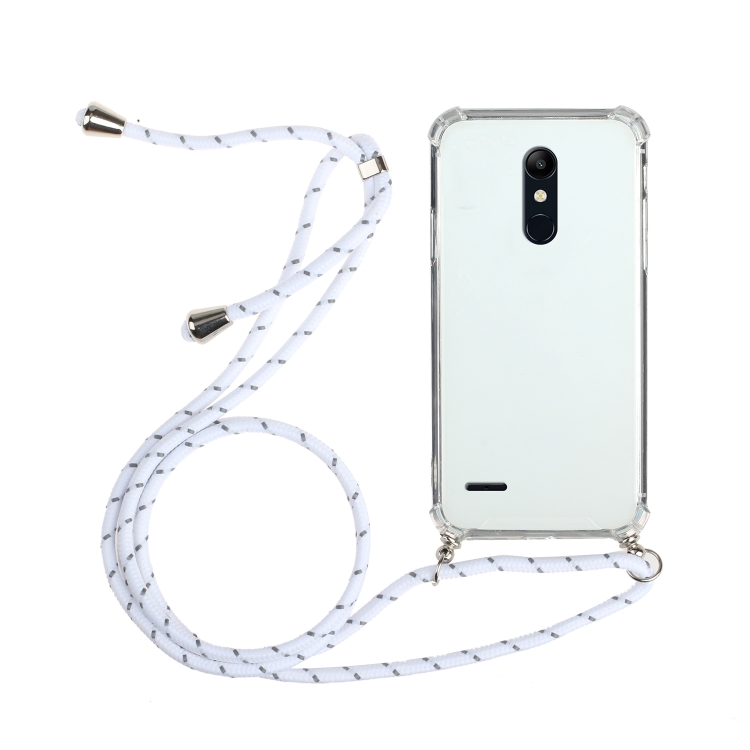 

For LG K11 Four-Corner Shockproof Transparent TPU Protective Case with Lanyard(White)