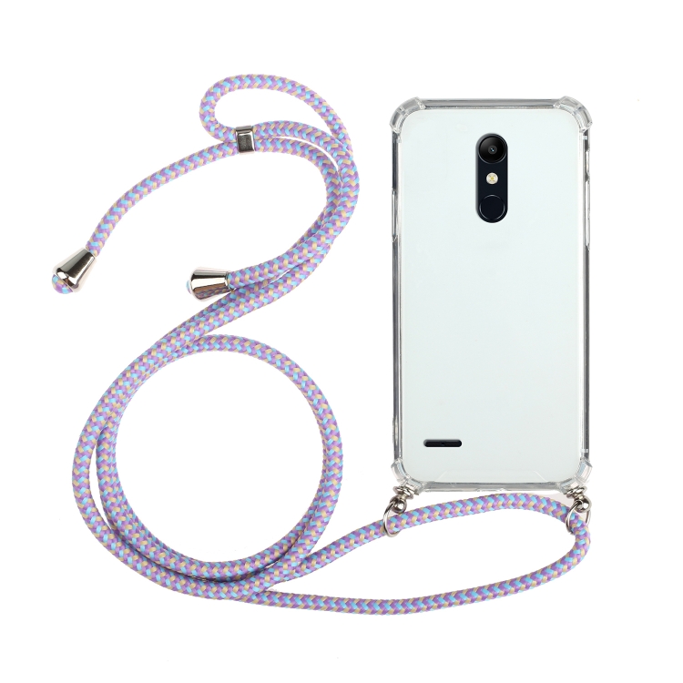

For LG K11 Four-Corner Shockproof Transparent TPU Protective Case with Lanyard(Purple)