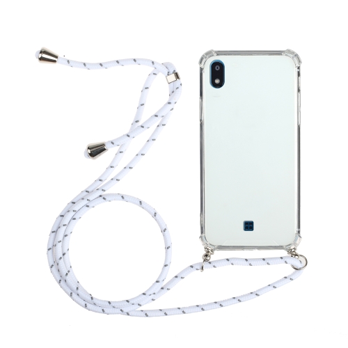 

For LG K20 (2019) Four-Corner Shockproof Transparent TPU Protective Case with Lanyard(White)