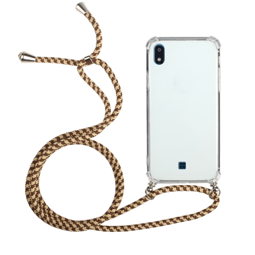 

For LG K20 (2019) Four-Corner Shockproof Transparent TPU Protective Case with Lanyard(Brown Yellow)