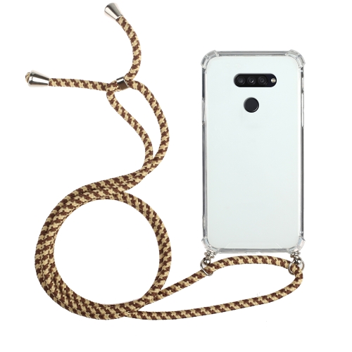 

For LG K50S Four-Corner Shockproof Transparent TPU Protective Case with Lanyard(Brown Yellow)