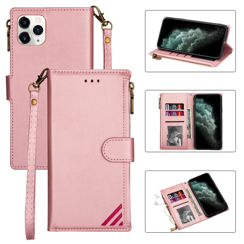 

Zipper Multi-card Slots Horizontal Flip PU Leather Case with Holder & Card Slots & Wallet & Lanyard & Photo Frame for iPhone 12 mini(Rose Gold)