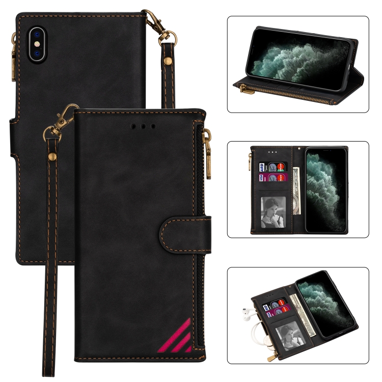 

Zipper Multi-card Slots Horizontal Flip PU Leather Case with Holder & Card Slots & Wallet & Lanyard & Photo Frame for iPhone XR(Black)
