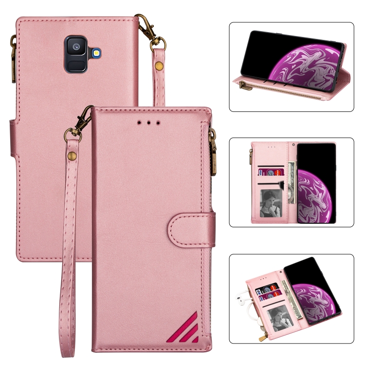 

For Samsung Galaxy A6 2018 Zipper Multi-card Slots Horizontal Flip PU Leather Case with Holder & Card Slots & Wallet & Lanyard & Photo Frame(Rose Gold)