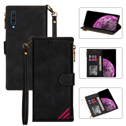 

For Samsung Galaxy A70 Zipper Multi-card Slots Horizontal Flip PU Leather Case with Holder & Card Slots & Wallet & Lanyard & Photo Frame(Black)