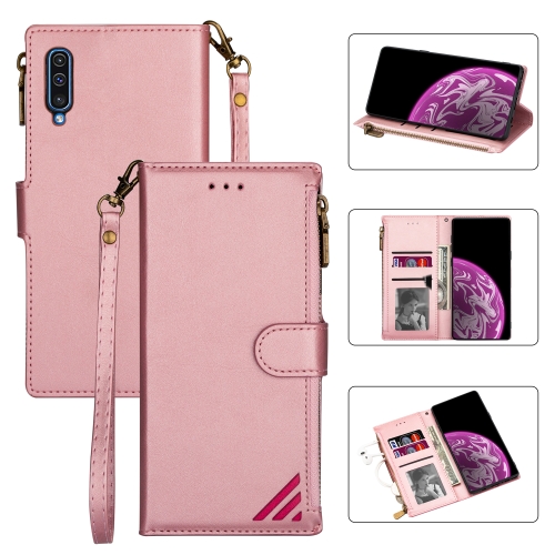 

For Samsung Galaxy A70 Zipper Multi-card Slots Horizontal Flip PU Leather Case with Holder & Card Slots & Wallet & Lanyard & Photo Frame(Rose Gold)