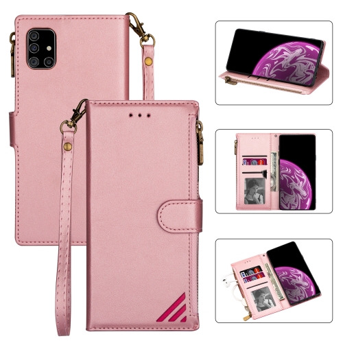 

For Samsung Galaxy A41 Zipper Multi-card Slots Horizontal Flip PU Leather Case with Holder & Card Slots & Wallet & Lanyard & Photo Frame(Rose Gold)