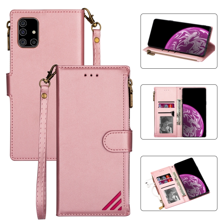 

For Samsung Galaxy A71 5G Zipper Multi-card Slots Horizontal Flip PU Leather Case with Holder & Card Slots & Wallet & Lanyard & Photo Frame(Rose Gold)