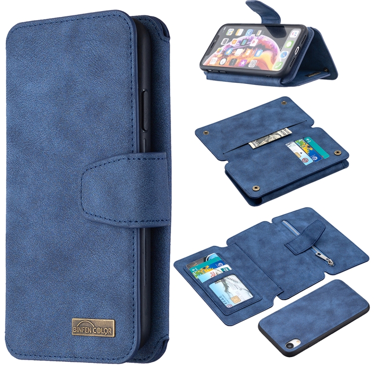 

Detachable Frosted Magnetic Horizontal Flip Leather Case with Card Slots & Holder & Zipper Wallet & Photo Frame For iPhone XR(Blue)
